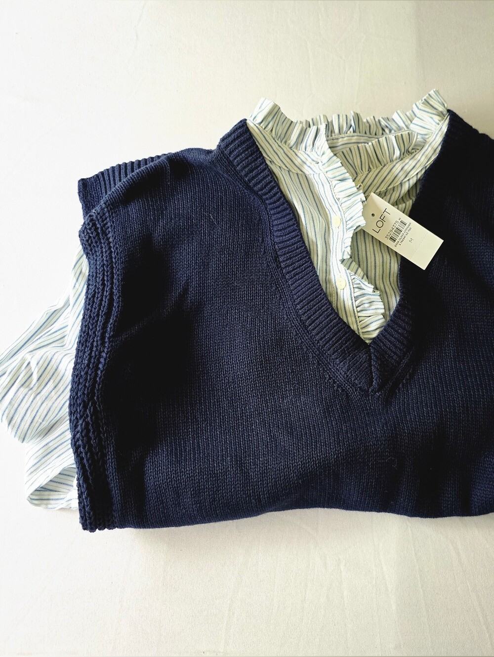 Loft Sweater Vest Layered Over Long Sleeve Blouse Size Medium NWT